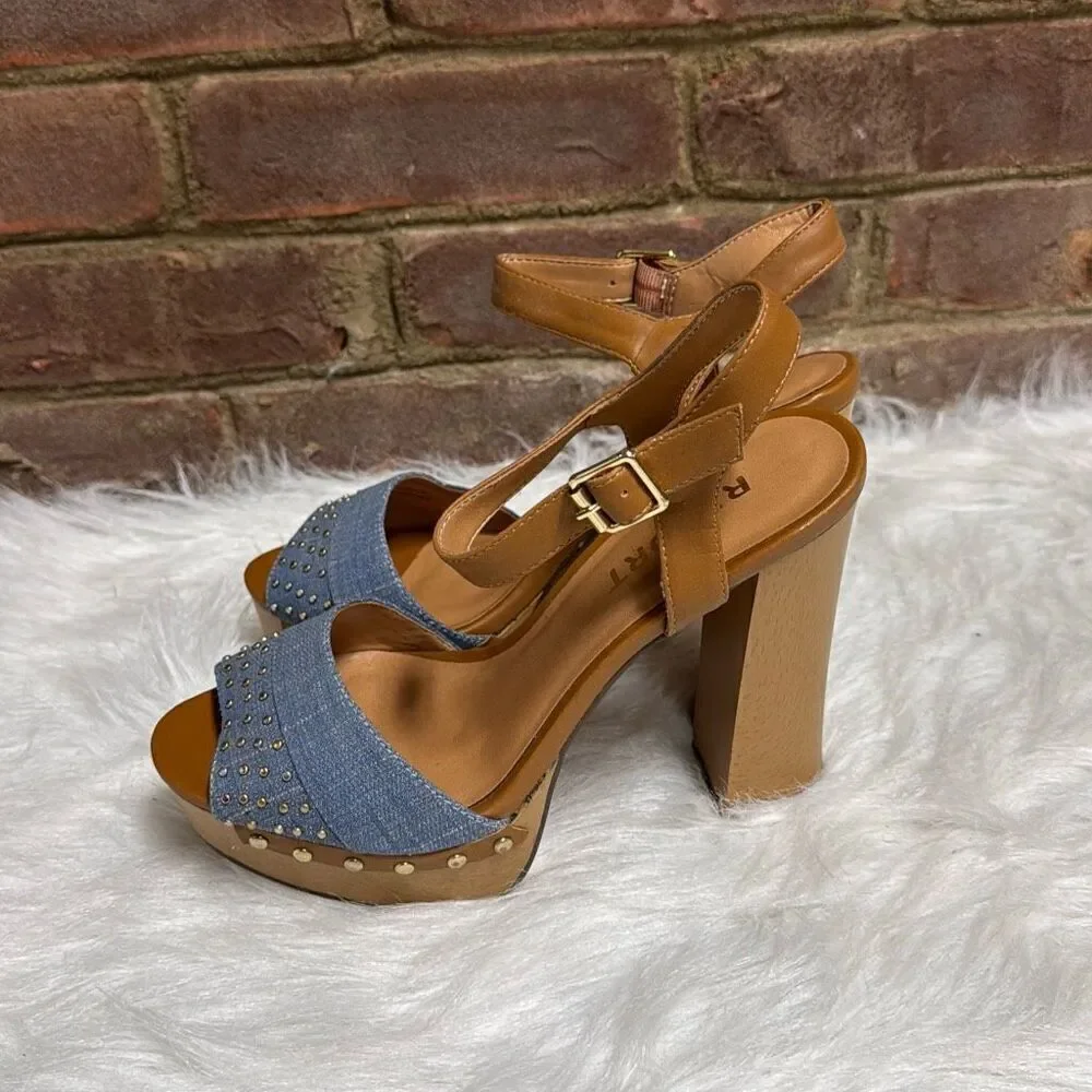 Report Women’s Meeshka Blue Denim Platform Heels Size 8 NEW